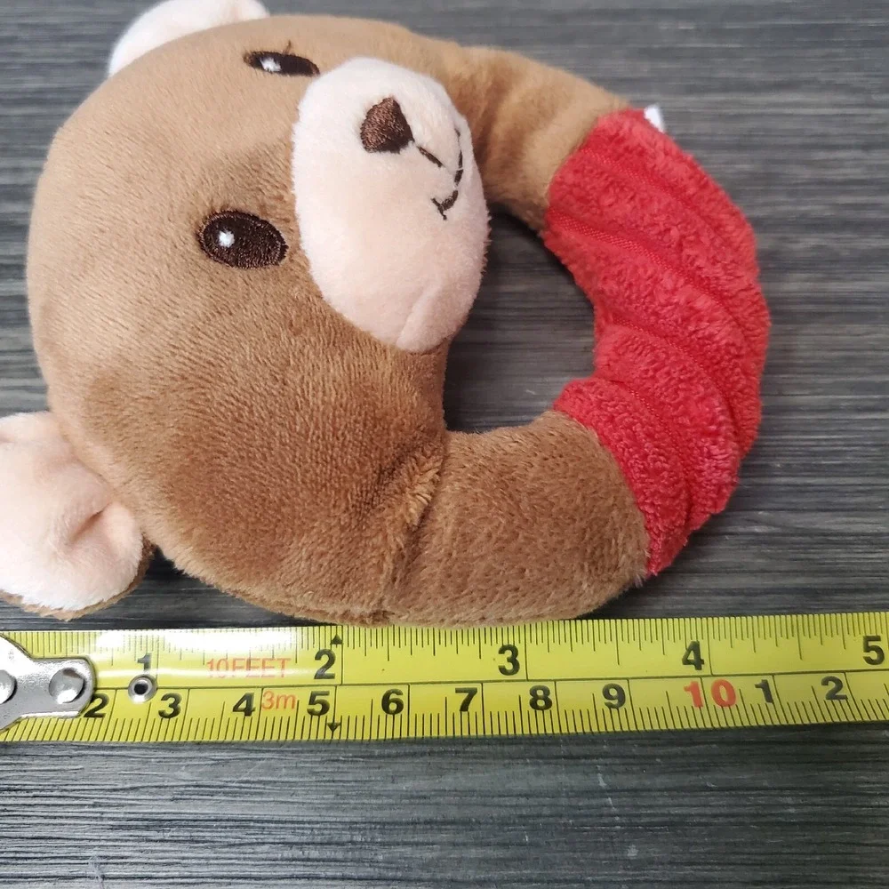 Grin & Grow‎ Plush Textured Brown And Red Teddy Bear Infant Rattle